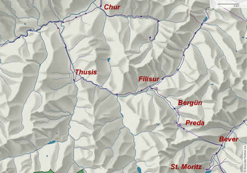 Mapa de la línea Chur - St. Moritz